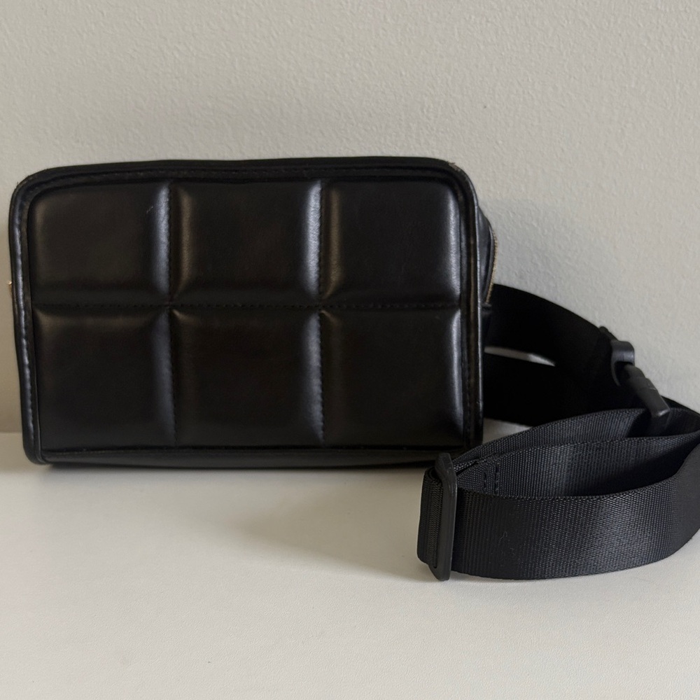 Amanda Uprichard Black Leather Belt Bag Crossbody Quilted Minimalist